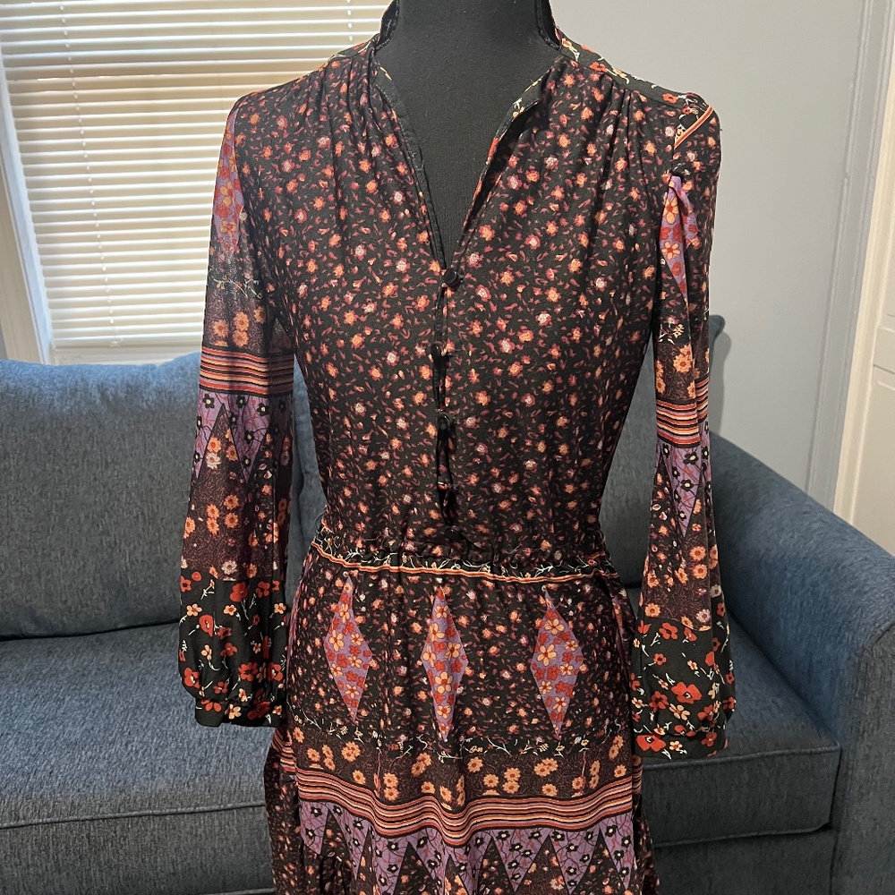 VINTAGE Boho Floral and Pattern 70’s Dress